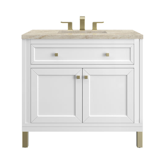 James Martin Vanities Chicago 36" Glossy White Single Vanity With 3 CM Tajnar Eclos Top