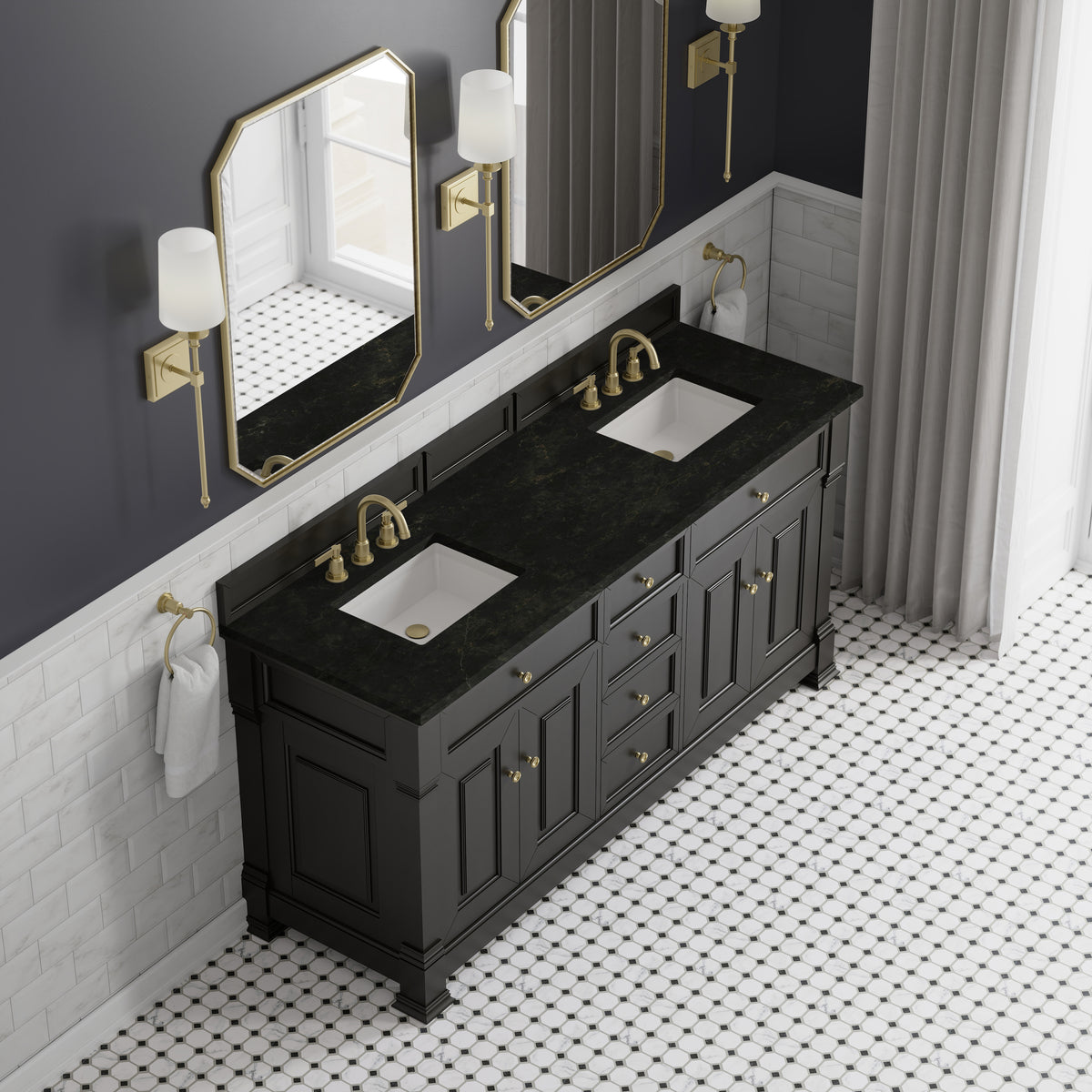 James Martin Vanities Brookfield 72" Black Onyx Double Vanity With 3 CM Phantome Eclos Top