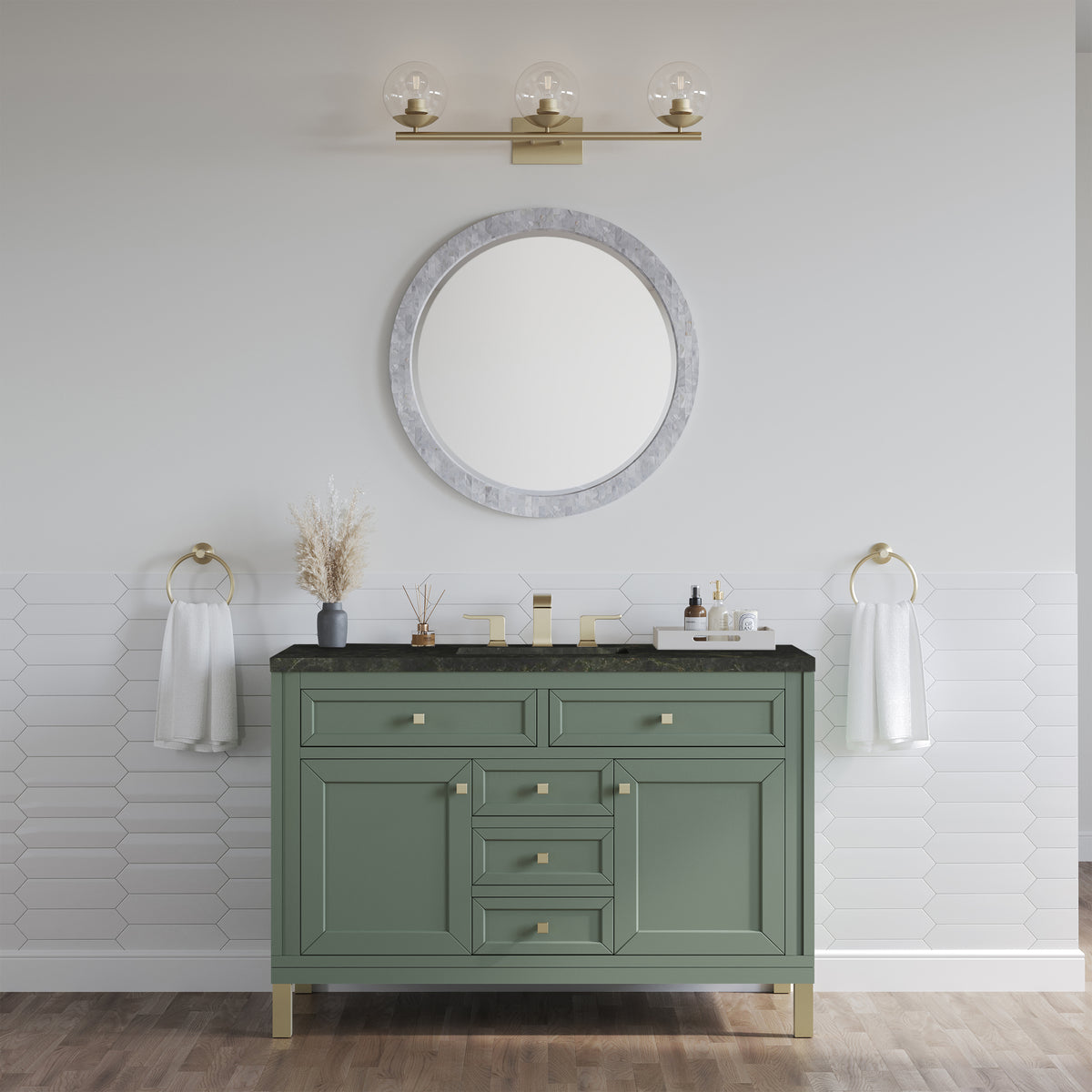 James Martin Vanities Chicago 48" Smokey Celadon Single Vanity With 3 CM Phantome Eclos Top