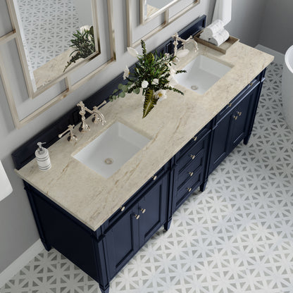 James Martin Vanities Brittany 72" Victory Blue Double Vanity With 3 CM Tajnar Eclos Top