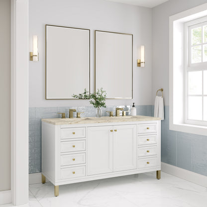 James Martin Vanities Chicago 60" Glossy White Double Vanity With 3 CM Tajnar Eclos Top