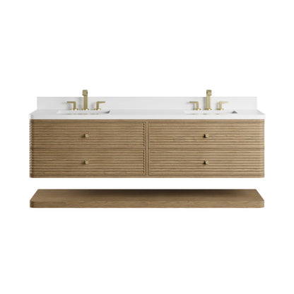 James Martin Vanities Allamari 72" Dune Mist Double Vanity With 3 CM White Zeus Silestone Top