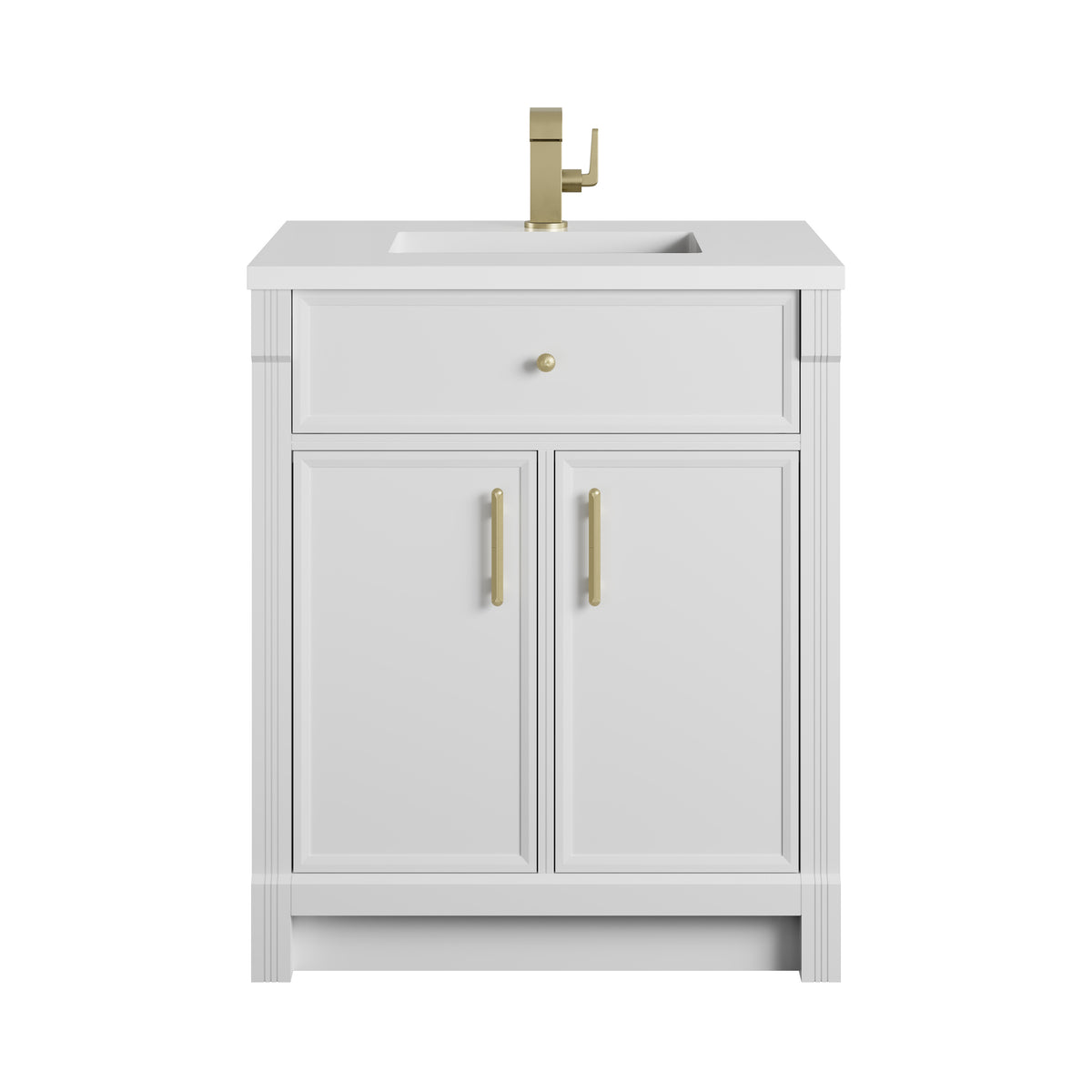 James Martin Vanities Bellshire 30" Bright White Single Vanity With Single Hole 3 CM White Zeus Silestone Top and Matching Backsplash