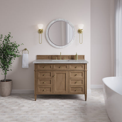 James Martin Vanities Brittany 48" Pecan Single Vanity With 3 CM Victorian Silver Silestone Top and FreePower Wireless Charger