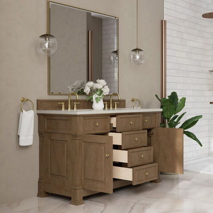 James Martin Vanities Brookfield 60" Pecan Double Vanity With 3 CM Siberian Silestone Top