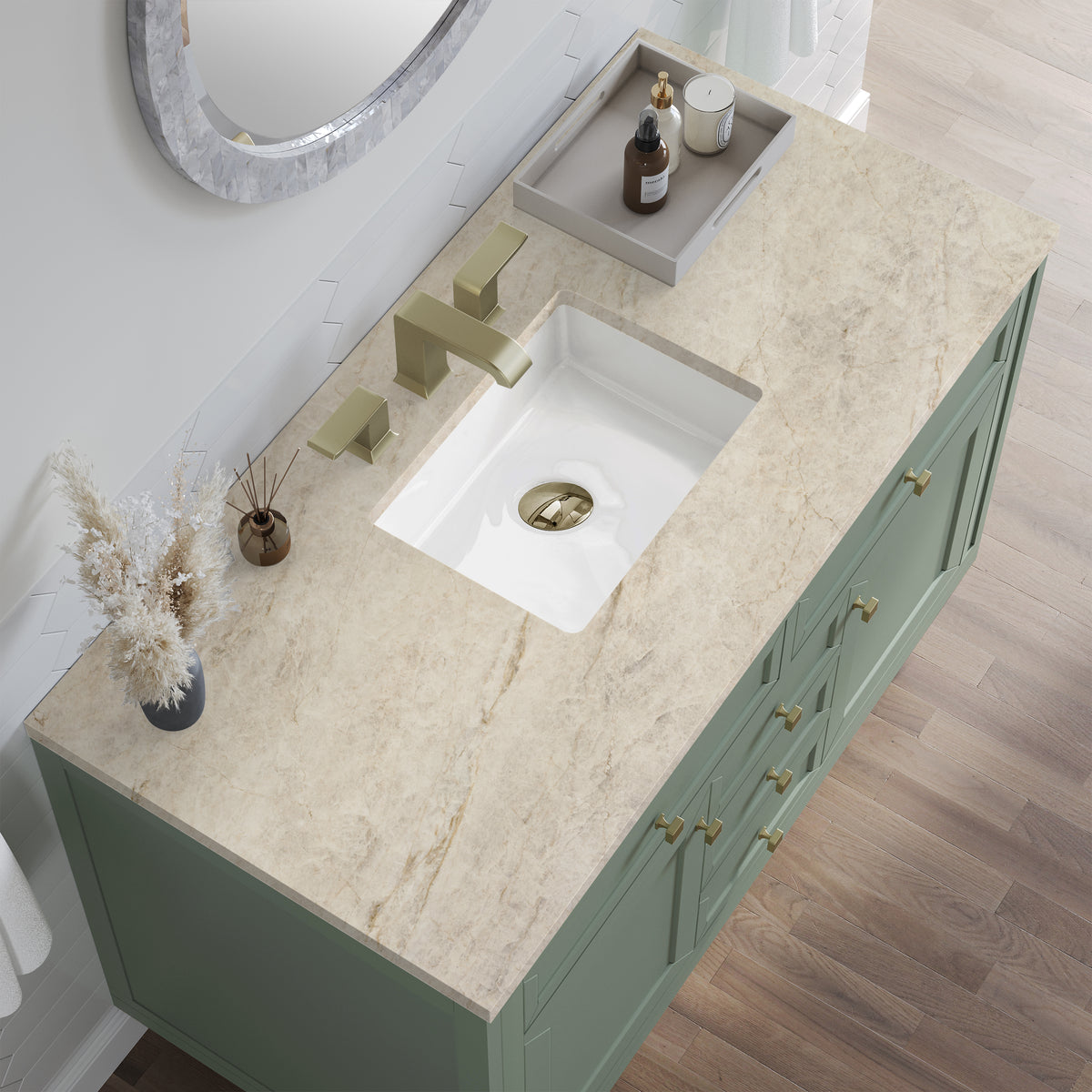 James Martin Vanities Chicago 48" Smokey Celadon Single Vanity With 3 CM Tajnar Eclos Top