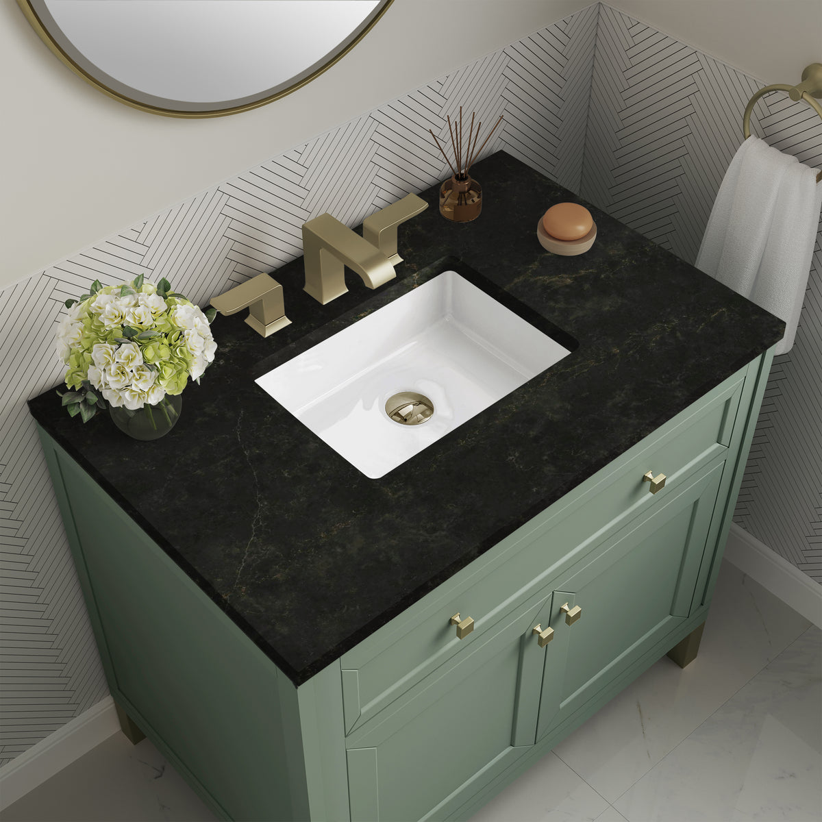 James Martin Vanities Chicago 36" Smokey Celadon Single Vanity With 3 CM Phantome Eclos Top