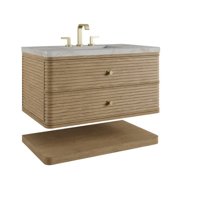 James Martin Vanities Allamari 36" Dune Mist Single Vanity With 3 CM Victorian Silver Silestone Top
