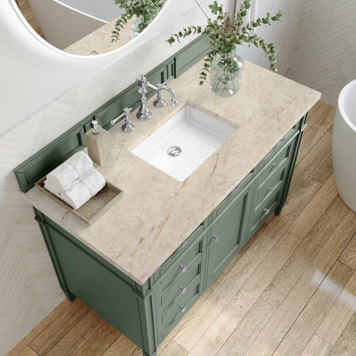James Martin Vanities Brittany 48" Smokey Celadon Single Vanity With 3 CM Tajnar Eclos Top