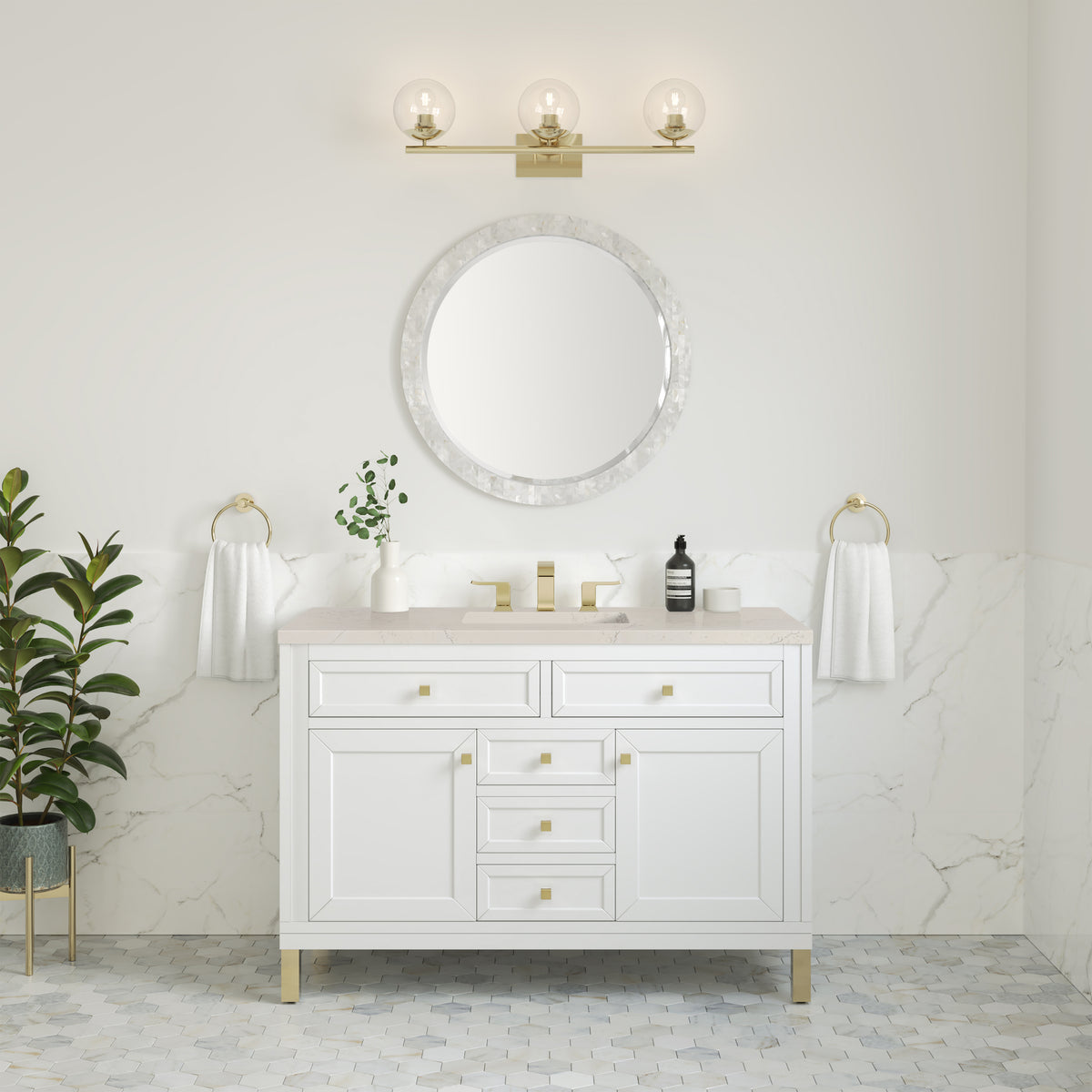 James Martin Vanities Chicago 48" Glossy White Single Vanity With 3 CM Siberian Silestone Top