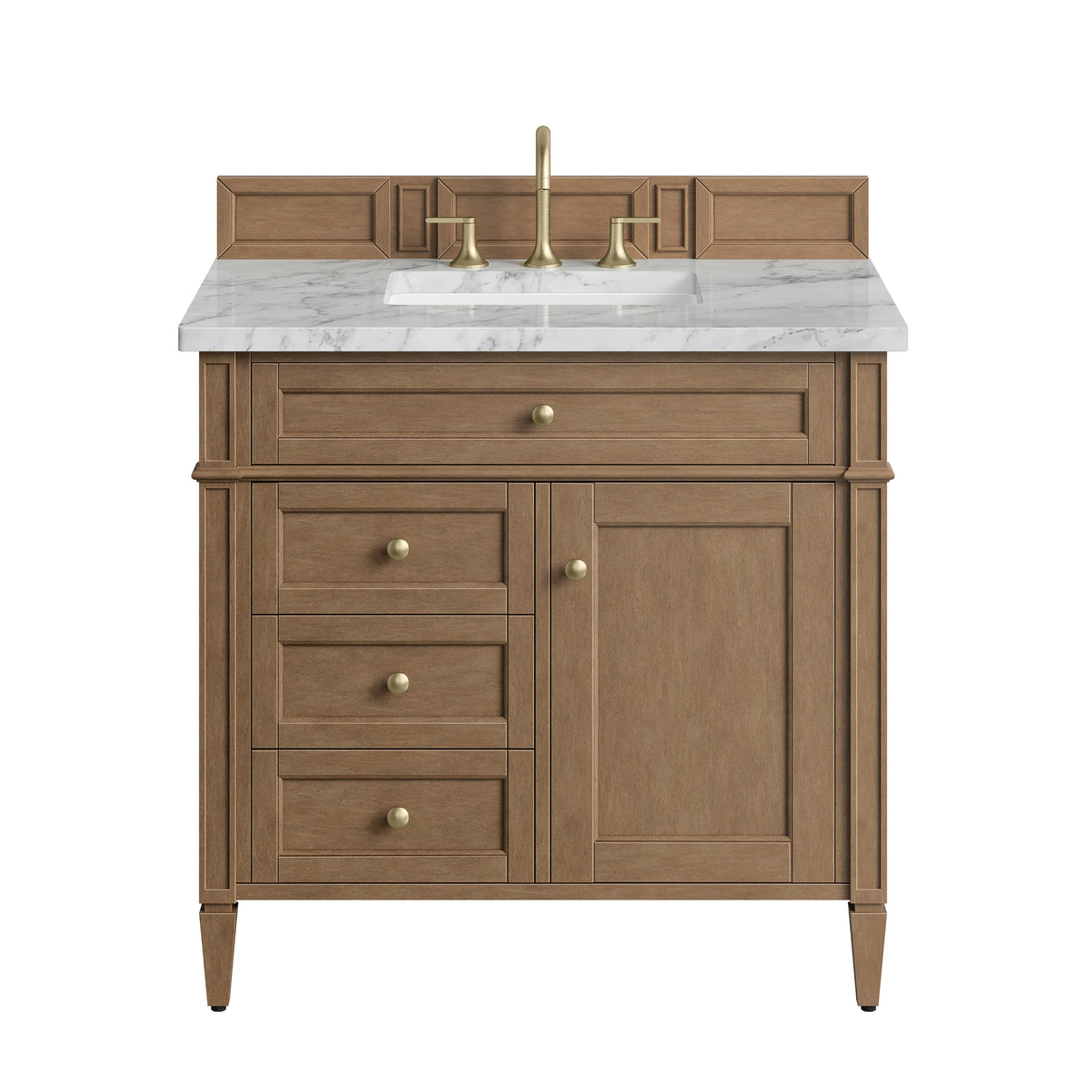 James Martin Vanities Brittany 36" Pecan Single Vanity With 3 CM Carrara Marble Top