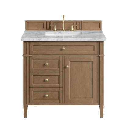 James Martin Vanities Brittany 36" Pecan Single Vanity With 3 CM Carrara Marble Top