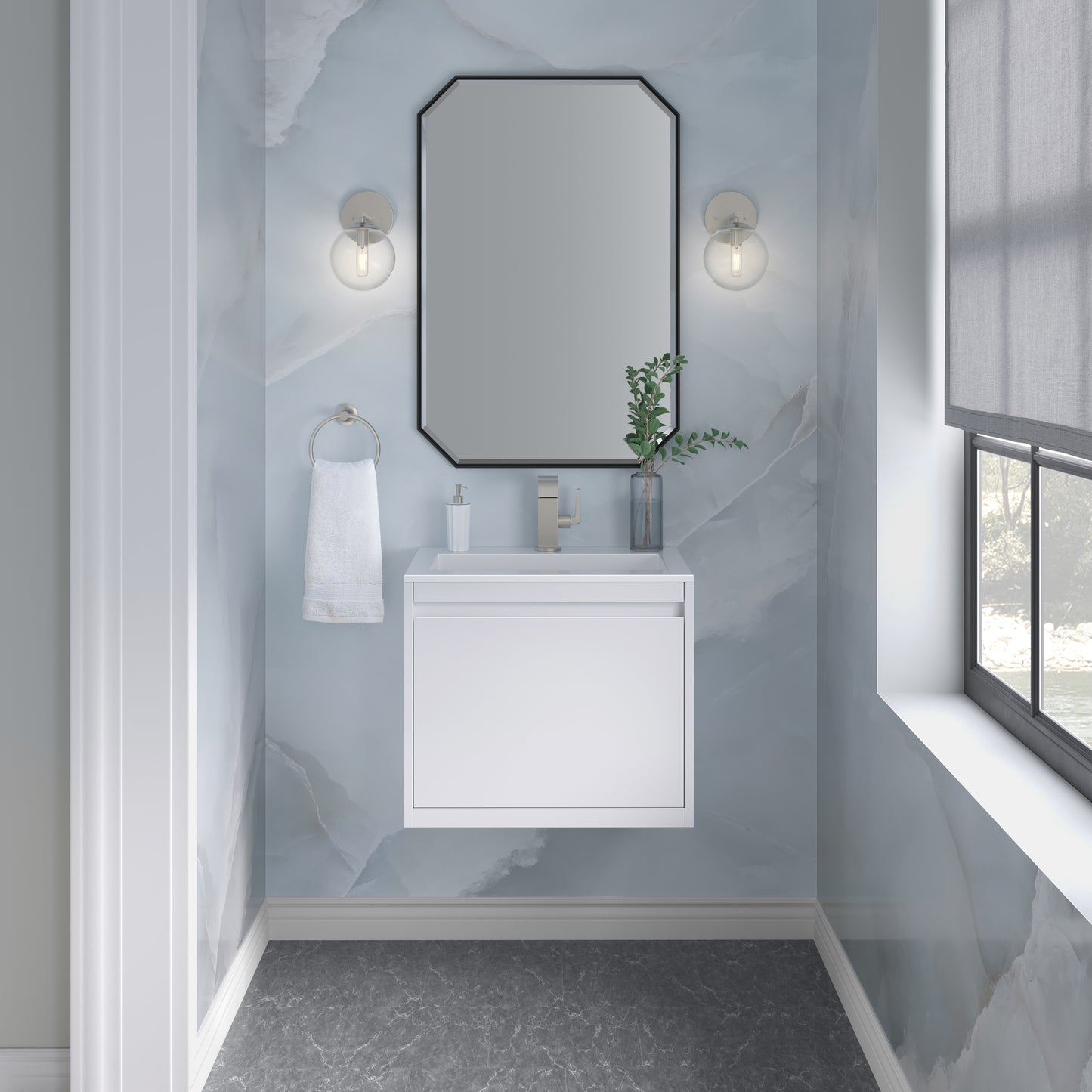 James Martin Vanities Mantova 23.6" Glossy White Single Vanity With Glossy White Composite Stone Top