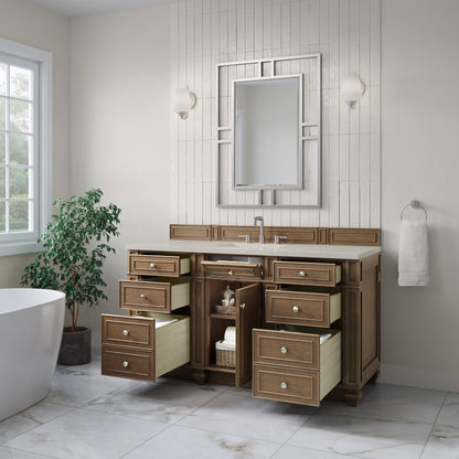 James Martin Vanities Bristol 60" Saddle Brown Single Vanity With 3 CM Siberian Silestone Top and FreePower Wireless Charger