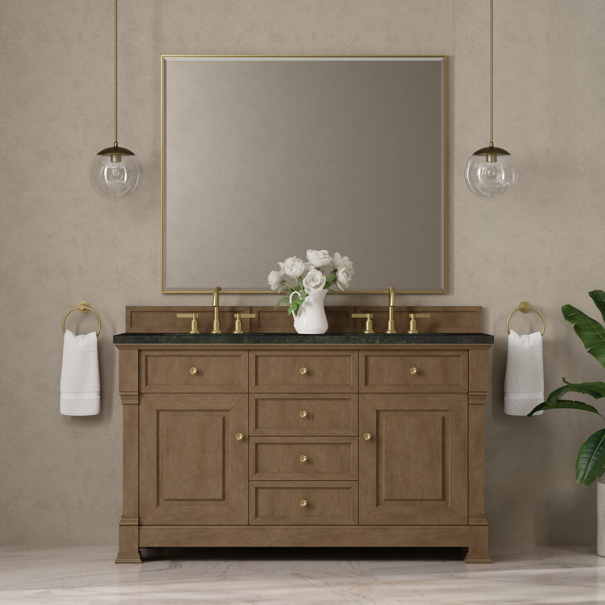 James Martin Vanities Brookfield 60" Pecan Double Vanity With 3 CM Phantome Eclos Top