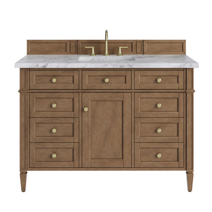 James Martin Vanities Brittany 48" Pecan Single Vanity With 3 CM Carrara Marble Top