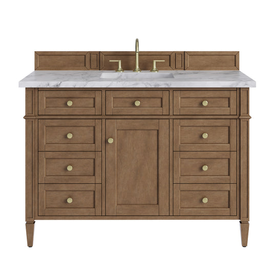 James Martin Vanities Brittany 48" Pecan Single Vanity With 3 CM Carrara Marble Top