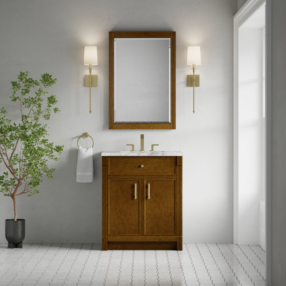 James Martin Vanities Bellshire 30" Honey Oak Single Vanity With 3 CM Carrara Marble Top