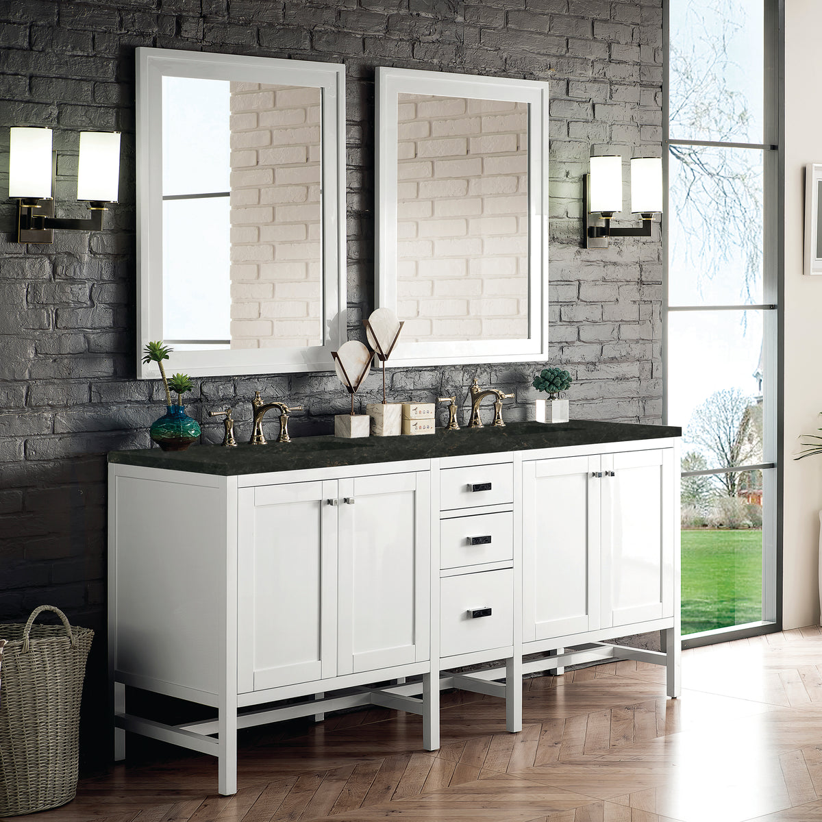 James Martin Vanities Addison 72" Glossy White Double Vanity With 3 CM Phantome Eclos Top