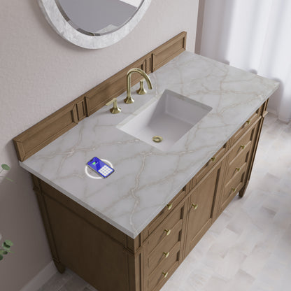 James Martin Vanities Brittany 48" Pecan Single Vanity With 3 CM Victorian Silver Silestone Top and FreePower Wireless Charger
