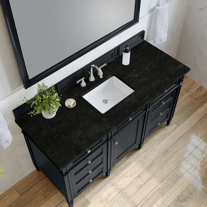 James Martin Vanities Brittany 60" Black Onyx Single Vanity With 3 CM Phantome Eclos Top