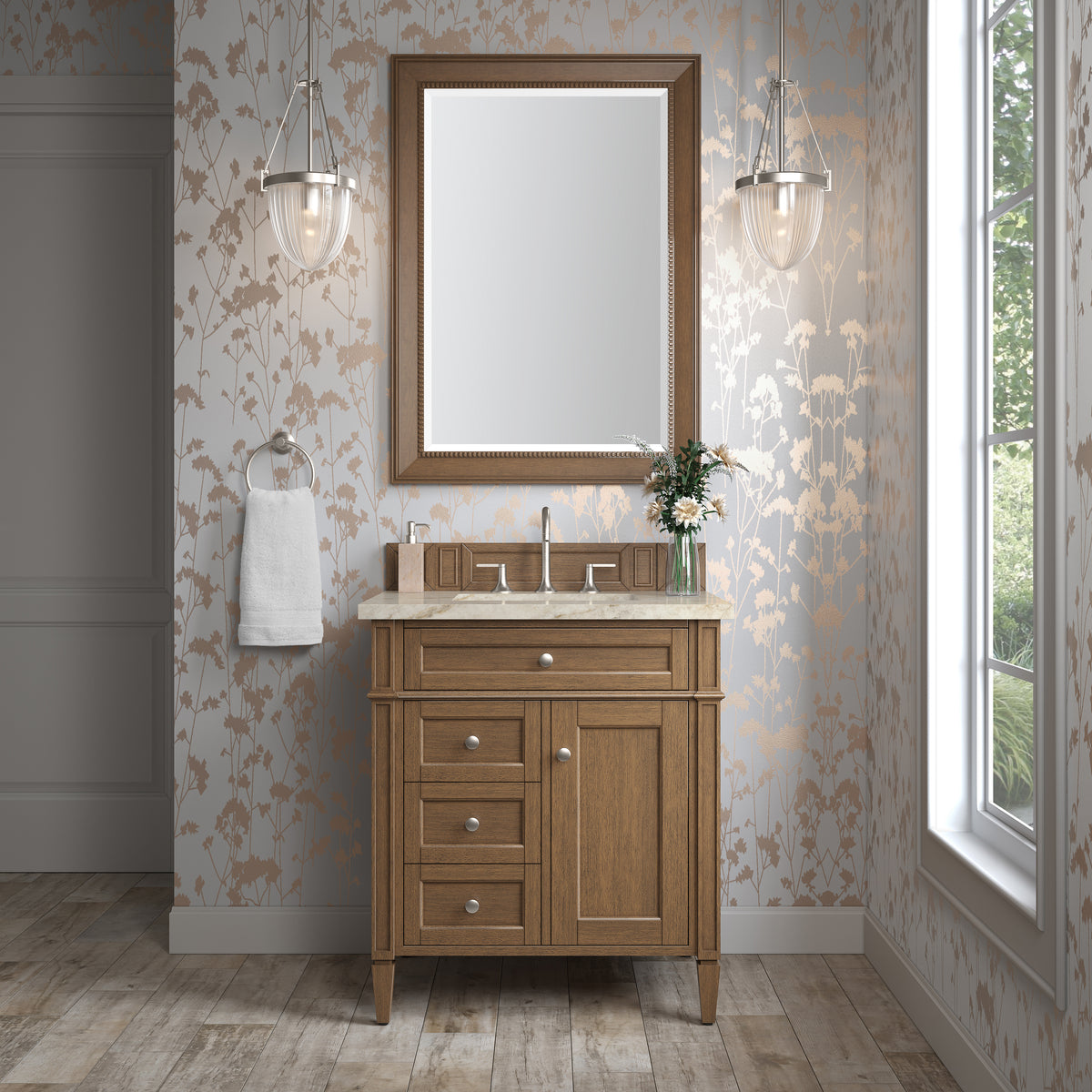 James Martin Vanities Brittany 30" Saddle Brown Single Vanity With 3 CM Tajnar Eclos Top