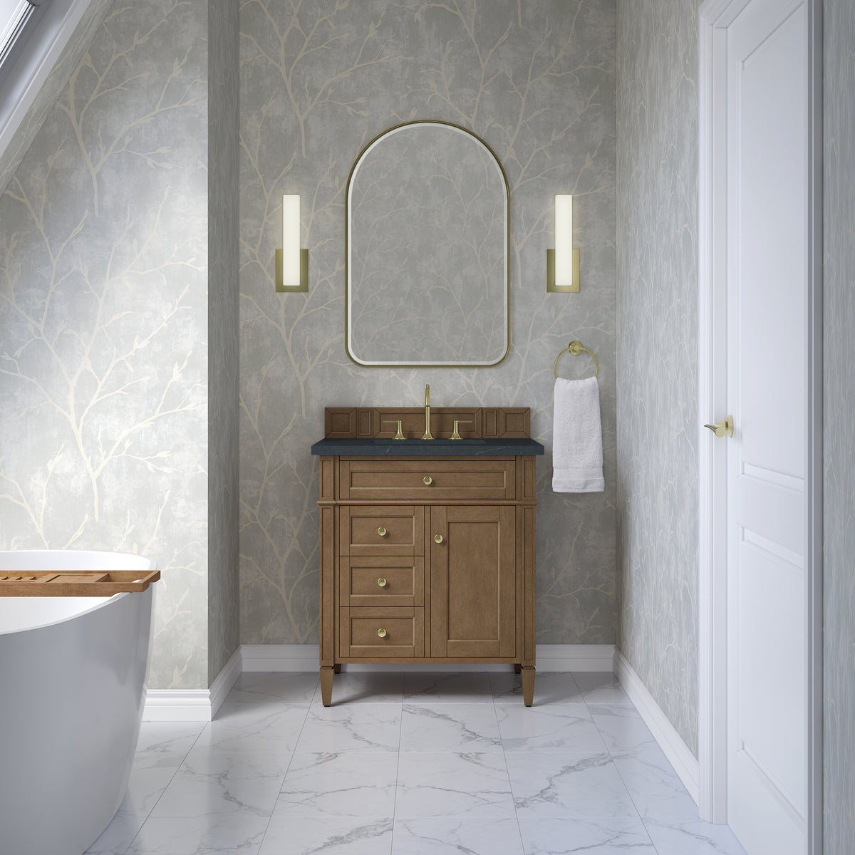 James Martin Vanities Brittany 30" Pecan Single Vanity With 3 CM Charcoal Soapstone Silestone Top