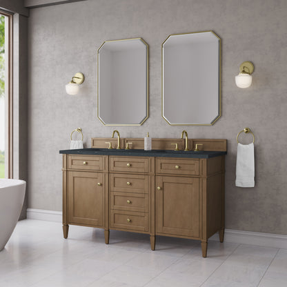 James Martin Vanities Brittany 60" Pecan Double Vanity With 3 CM Charcoal Soapstone Silestone Top