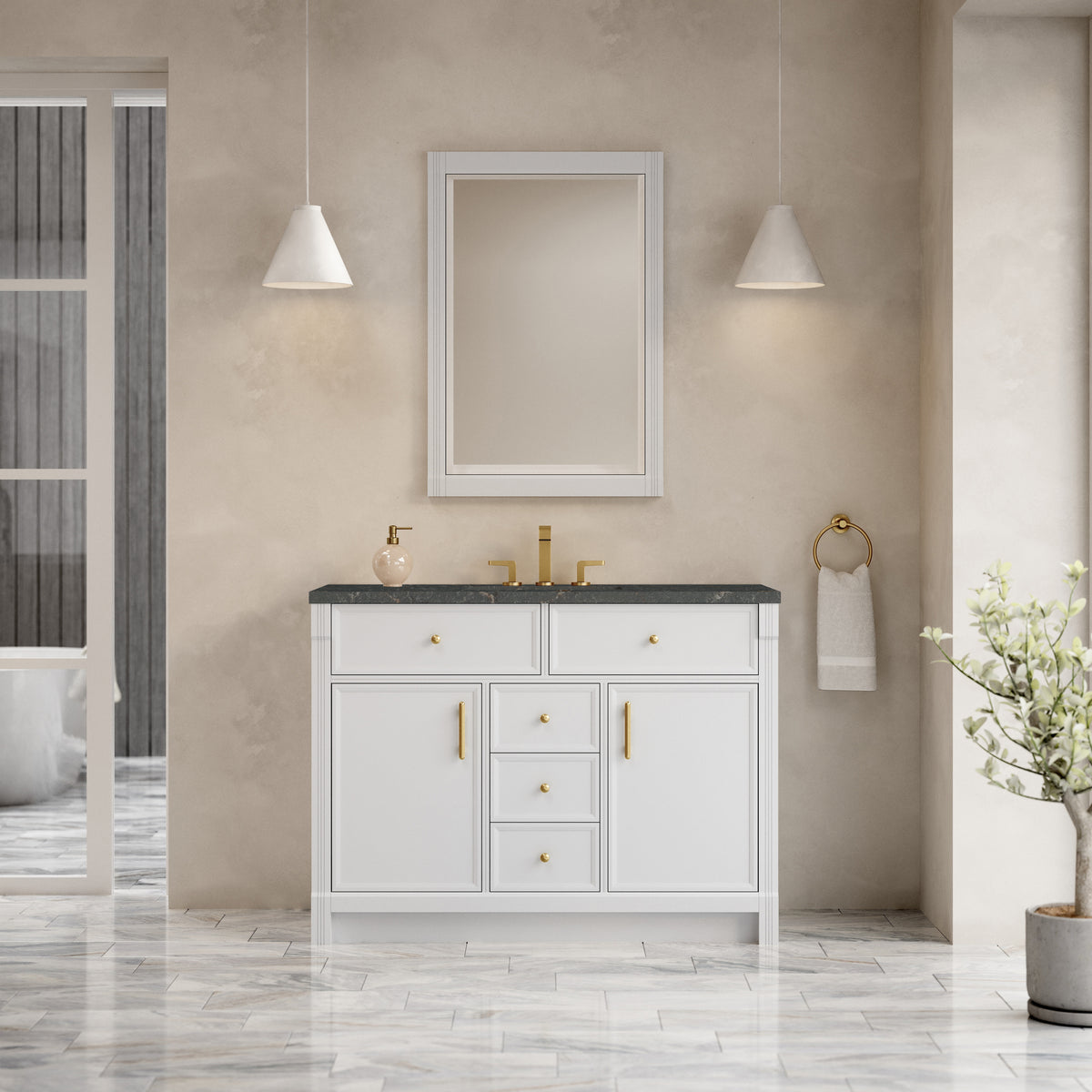 James Martin Vanities Bellshire 48" Bright White Single Vanity With 3 CM Parisien Bleu Silestone Top and FreePower Wireless Charger