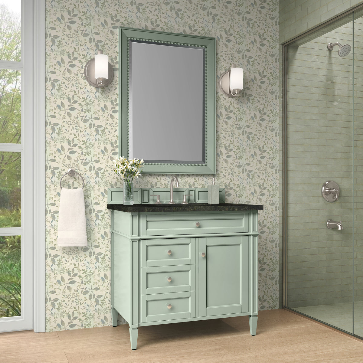 James Martin Vanities Brittany 36" Sage Green Single Vanity With 3 CM Phantome Eclos Top