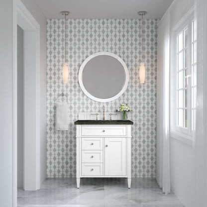 James Martin Vanities Brittany 30" Bright White Single Vanity With 3 CM Phantome Eclos Top