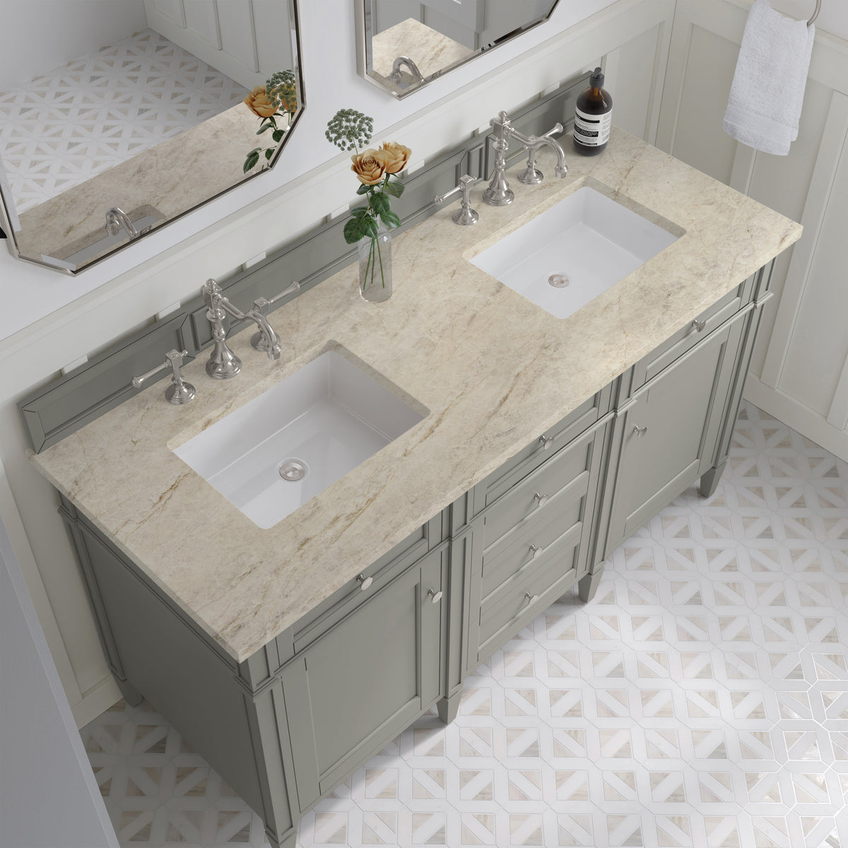 James Martin Vanities Brittany 60" Urban Gray Double Vanity With 3 CM Tajnar Eclos Top