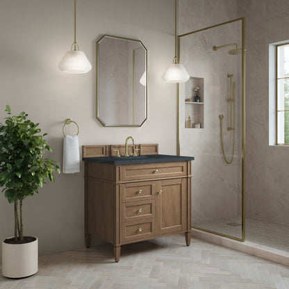 James Martin Vanities Brittany 36" Pecan Single Vanity With 3 CM Charcoal Soapstone Silestone Top