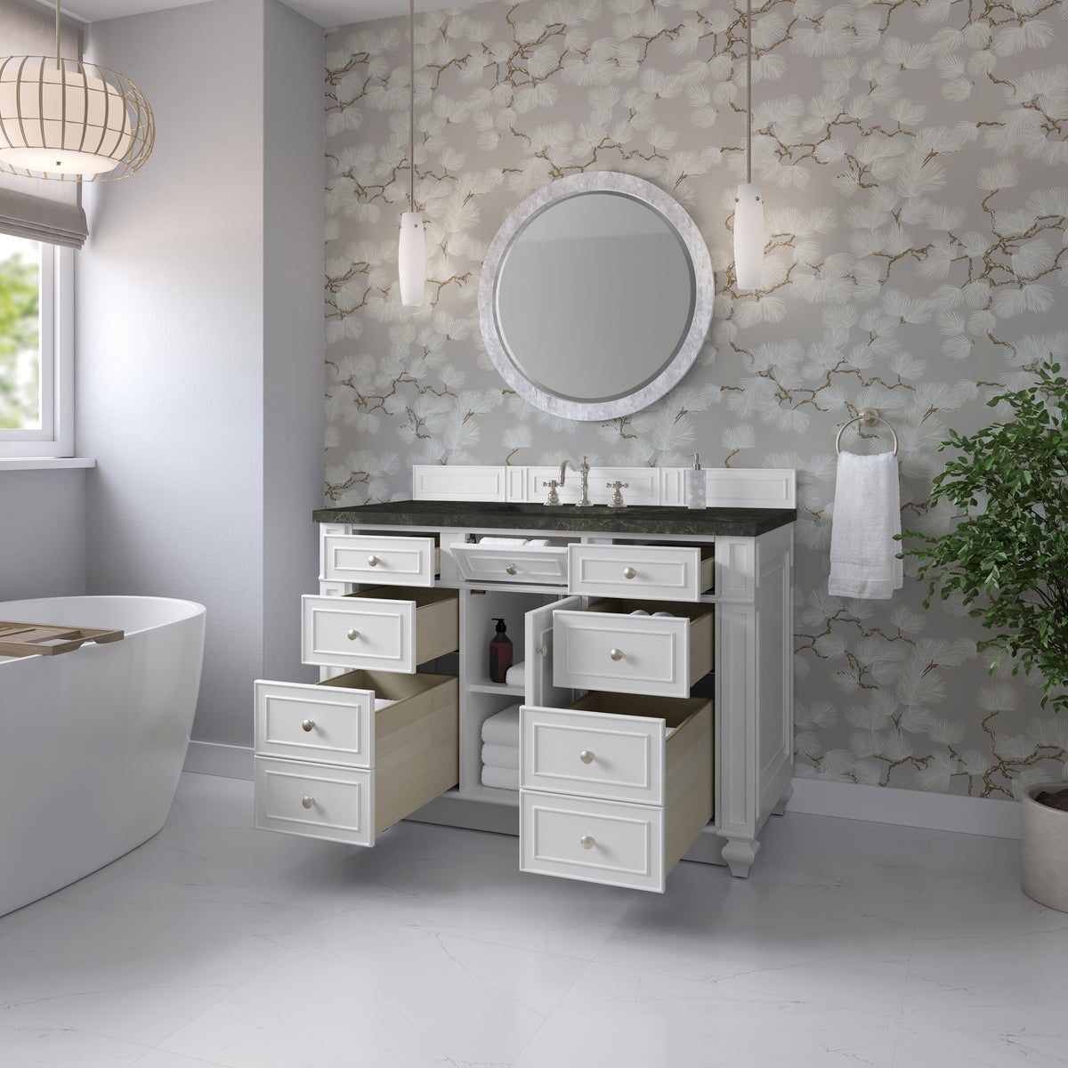 James Martin Vanities Bristol 48" Bright White Single Vanity With 3 CM Phantome Eclos Top