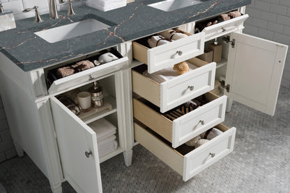 James Martin Vanities Brittany 60" Bright White Vanity Double Vanity With 3 CM Parisien Bleu Silestone Top and FreePower Wireless Charger