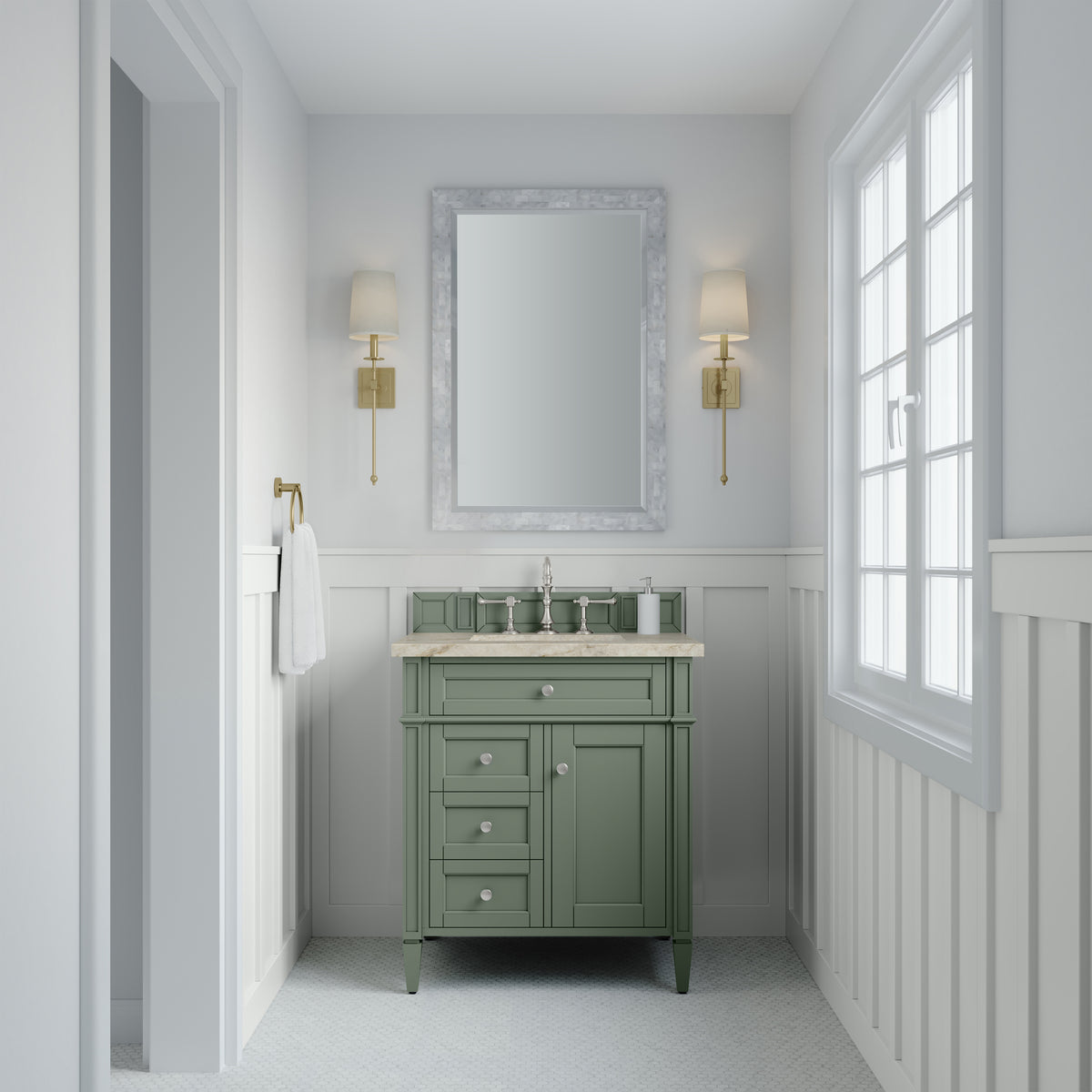 James Martin Vanities Brittany 30" Smokey Celadon Single Vanity With 3 CM Tajnar Eclos Top