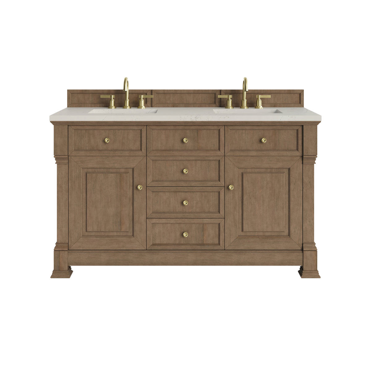 James Martin Vanities Brookfield 60" Pecan Double Vanity With 3 CM Siberian Silestone Top