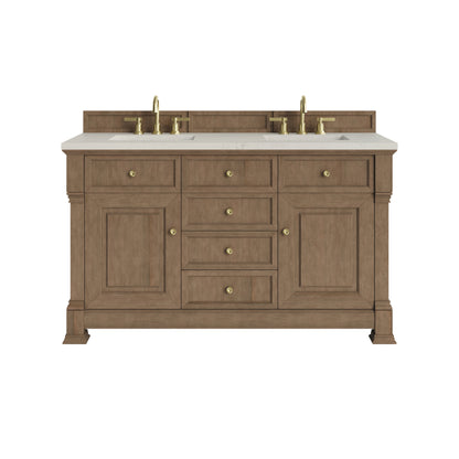 James Martin Vanities Brookfield 60" Pecan Double Vanity With 3 CM Siberian Silestone Top