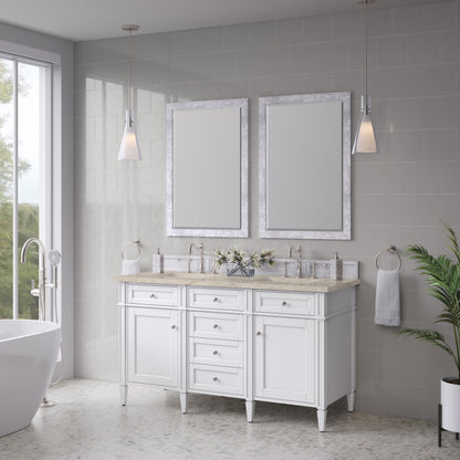 James Martin Vanities Brittany 60" Bright White Double Vanity With 3 CM Tajnar Eclos Top