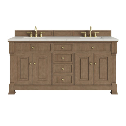 James Martin Vanities Brookfield 72" Pecan Double Vanity With 3 CM Siberian Silestone Top