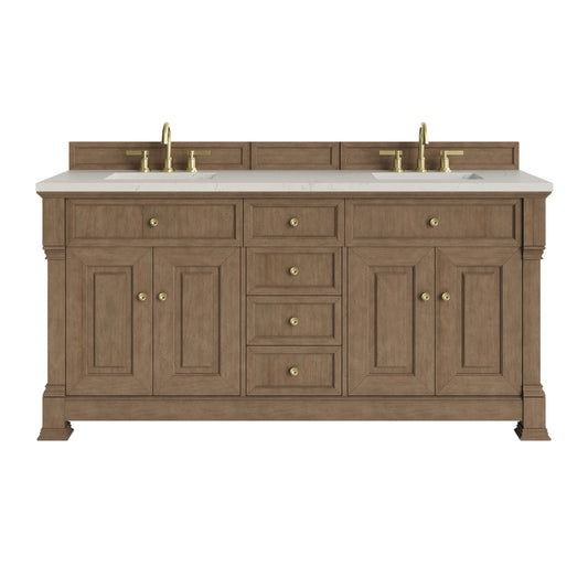 James Martin Vanities Brookfield 72" Pecan Double Vanity With 3 CM Siberian Silestone Top