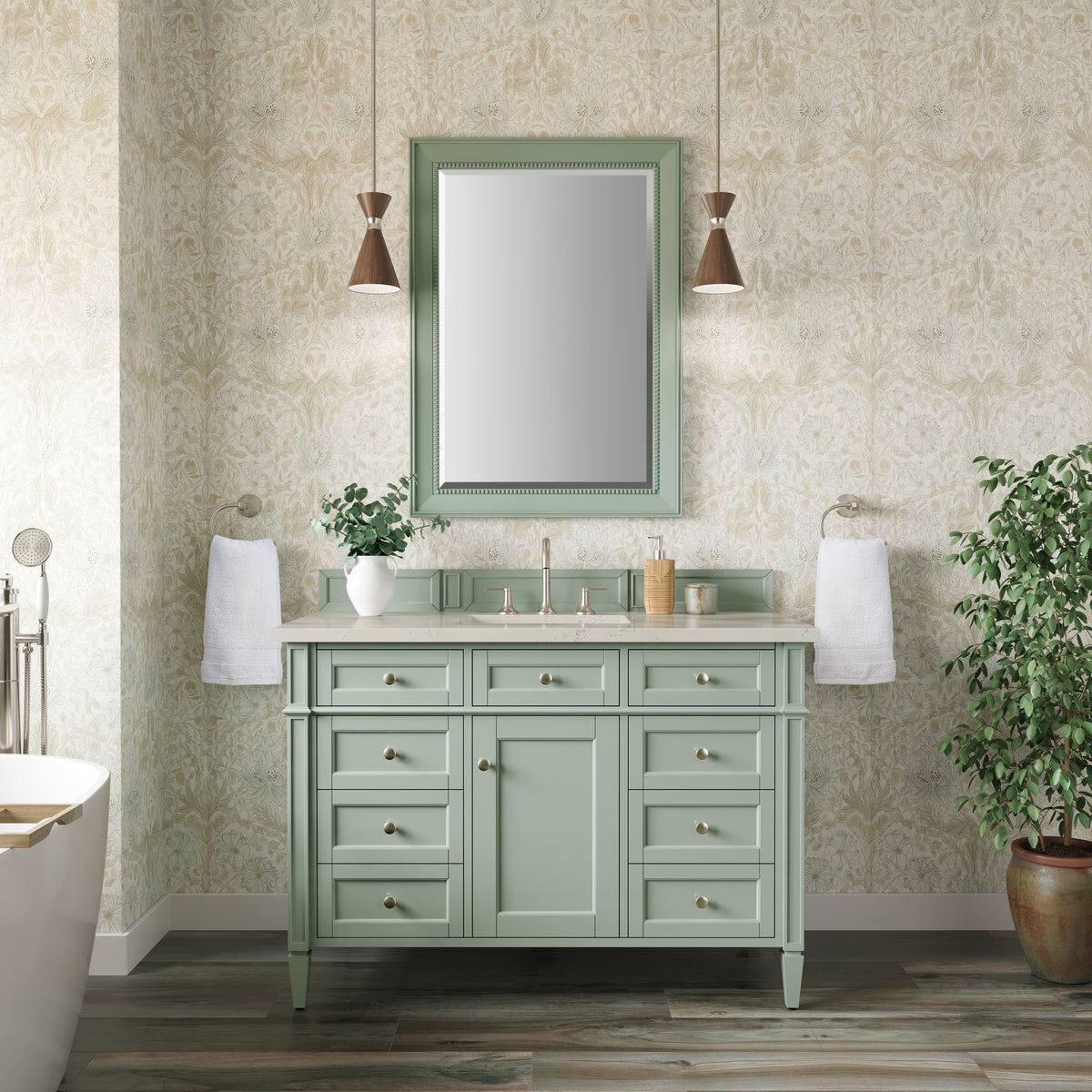 James Martin Vanities Brittany 48" Sage Green Single Vanity With 3 CM Siberian Silestone Top and FreePower Wireless Charger