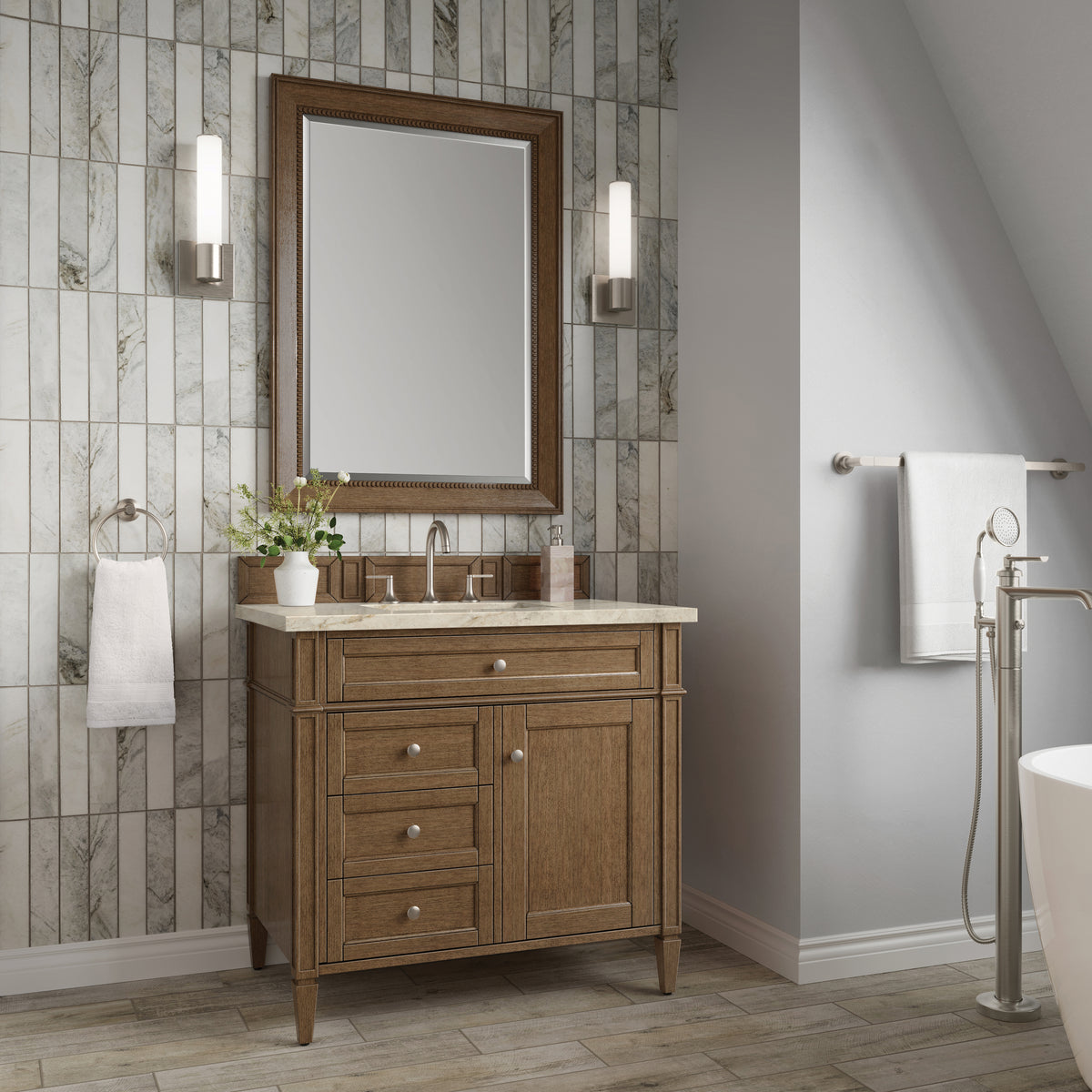 James Martin Vanities Brittany 36" Saddle Brown Single Vanity With 3 CM Tajnar Eclos Top