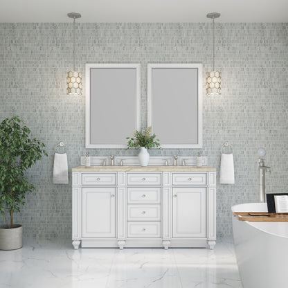 James Martin Vanities Bristol 60" Bright White Double Vanity With 3 CM Tajnar Eclos Top