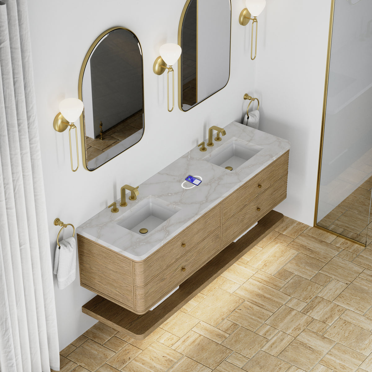 James Martin Vanities Allamari 72" Dune Mist Double Vanity With 3 CM Victorian Silver Top and FreePower Wireless Charger