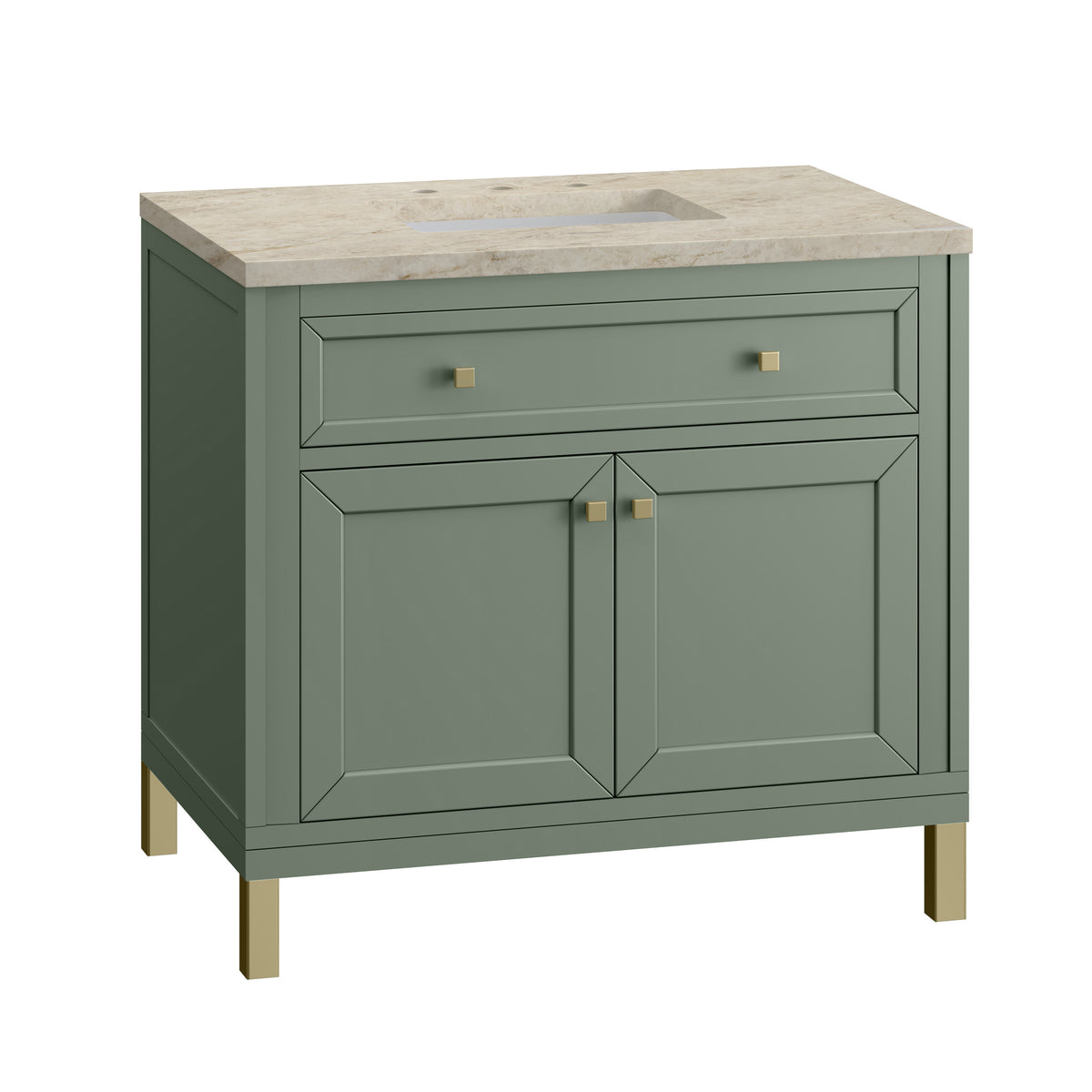 James Martin Vanities Chicago 36" Smokey Celadon Single Vanity With 3 CM Tajnar Eclos Top