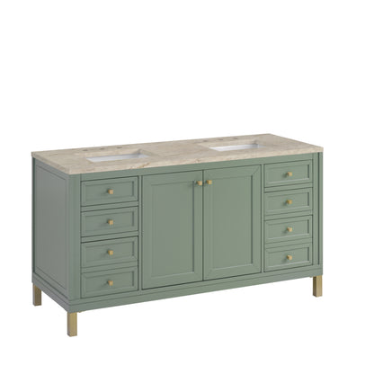 James Martin Vanities Chicago 60" Smokey Celadon Double Vanity With 3 CM Tajnar Eclos Top