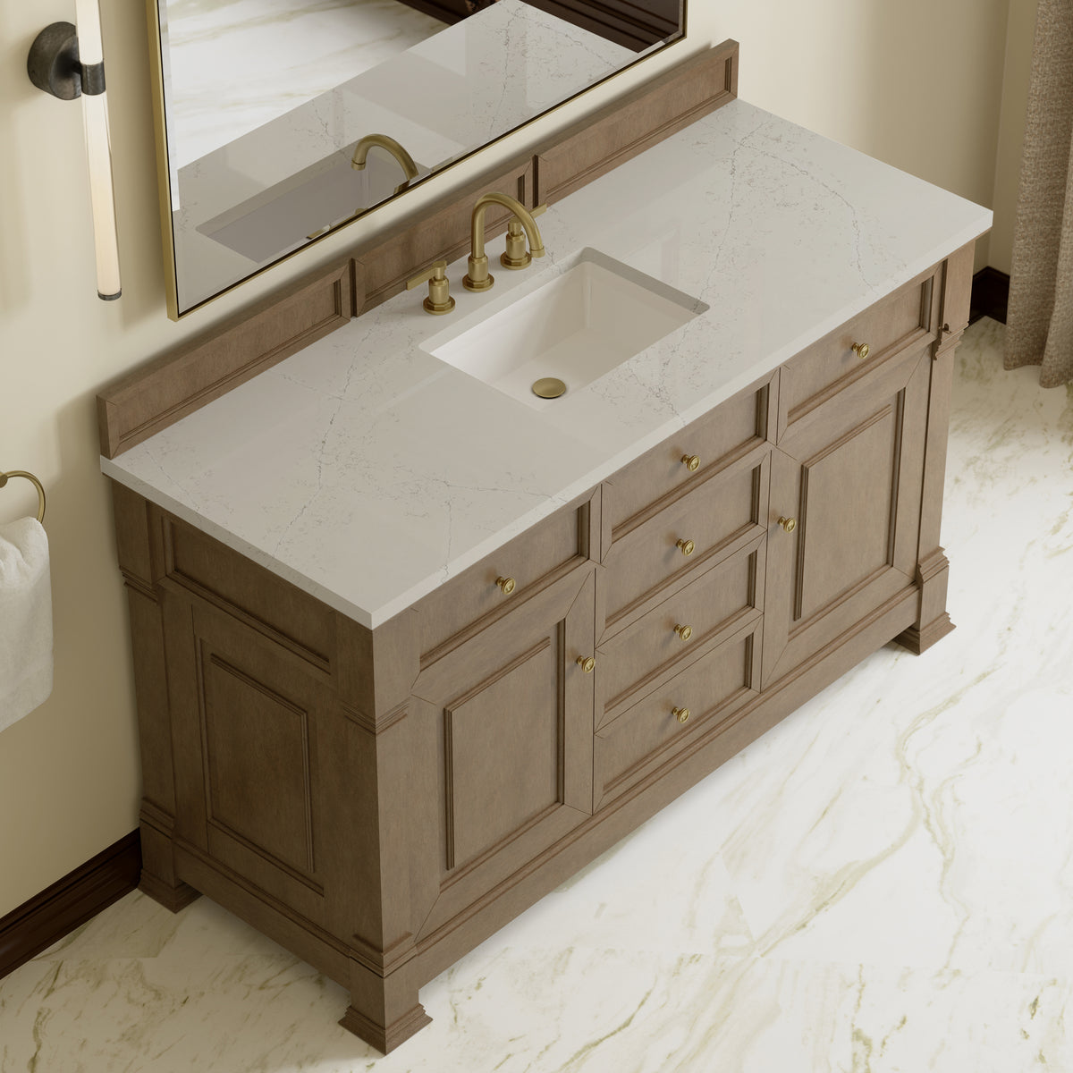 James Martin Vanities Brookfield 60" Pecan Single Vanity With 3 CM Siberian Silestone Top