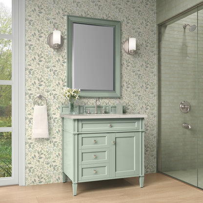 James Martin Vanities Brittany 36" Sage Green Single Vanity With 3 CM Siberian Silestone Top