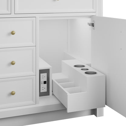 James Martin Vanities Bellshire 120" Bright White Dual Vanity Set With 3 cm Tajnar Eclos Top and 24" Make-Up Counter